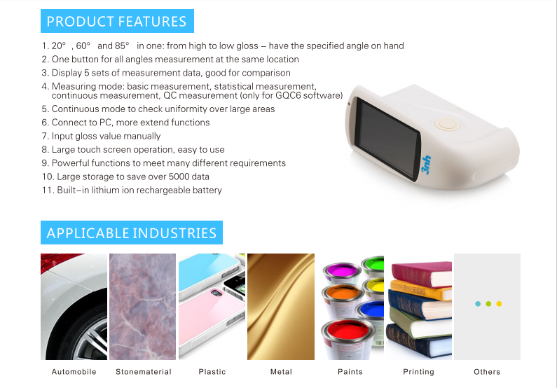 3nh NHG268 Intelligent Handheld Glossmeter Multi-Angle Testing Equipment for 20 60 85