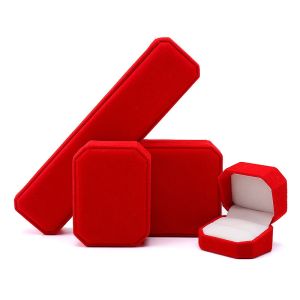 elegant handmade red Octagonal Velvet Jewelry Box for Necklace Earrings Bracelet