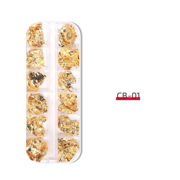 12 Grid Boxed Nail Art Gold and Silver Foil Paper 2D Style 4 Color Gold Wave Fragments
