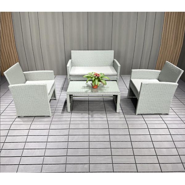 White Rattan Superior Garden Patio Set 4pc Wide Armrest Sofa Set Chair Table Set