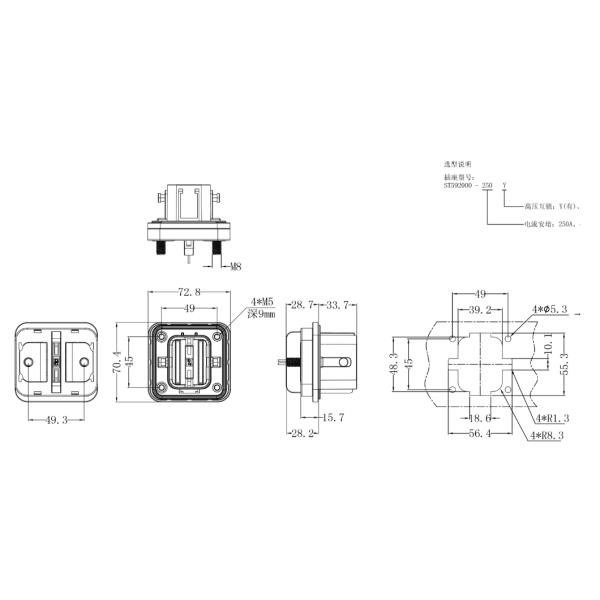 350A 400A 1500V Energy Storage Connector / Electric Vehicle Socket With Nylon Housing