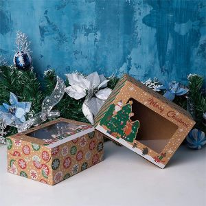 Custom Order Christmas Cookie Boxes with Clear Window Recyclable Doughnut Gift
