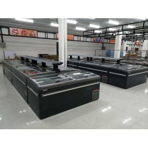 Supermarket Meat & Fish Island Display Freezer With Sliding Lid