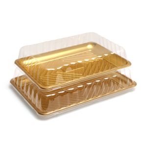 Stock Gold Leaf Large Capacity rectangle Disposable Plastic Sushi Tray for Party