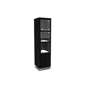 China Timber veneered MDF Cabinet Featuring LED Lighting and Swinging Glass Front Door on sale