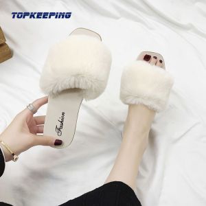 1E0041 Wholesale New Furry Fur Plush Slipper For Woman