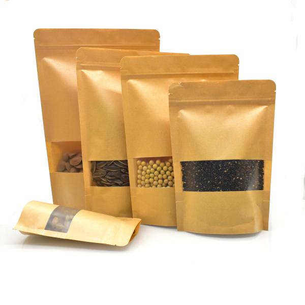 Stand up clear eco white kraft paper bags supplier with clear window