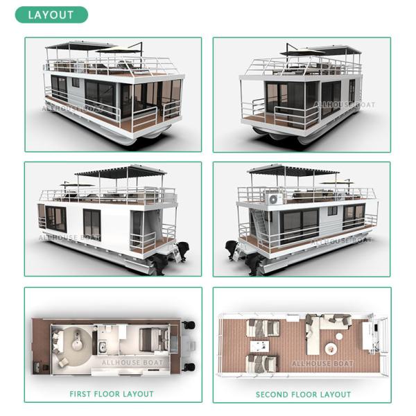 Aluminum Floating Boat Hotel Luxury And Comfort Water Double Deck Houseboat