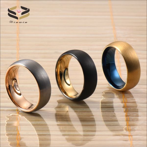 Other Diamond Shape 8mm Two Tone Tungsten Rings for Men Women Gold Wedding Band Black Rose Gold Blue Domed Style Comfort Fit