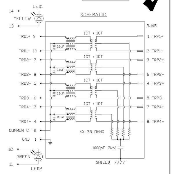 0875-1AX1-BH Tab Up 1000 base-T Rj45 Integrated Jack 10 PIN G/Y Led