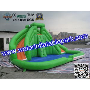 CE / UI Green Bouncy Inflatable Slide Water Jumper With Swimming Pool