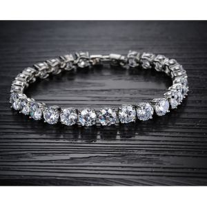 Silver Plated Princess Cubic Zironia Tennis Bracelet Women Wedding Jewelry