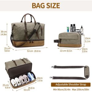 Green Weekender Large Overnight Canvas Carry on Sport Gym Yoga Travel Bag with