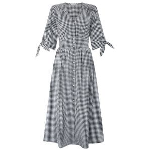 Black and White Gingham Midi Dress Summer Ladies