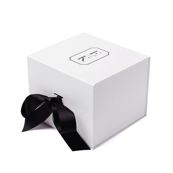 Buy White Square Foldable Paper Gift Box With Magnetic Catch And Ribbon Decor at wholesale prices