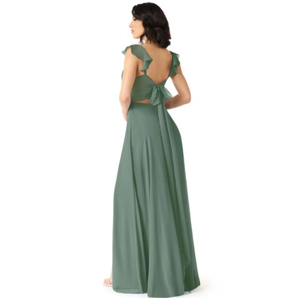 New Fashion Female A-Line V-neck Ruched Chiffon Floor-Length Bridesmaid Dress A-Line Cap Sleeve