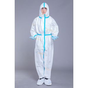 Quality 65GSM Disposable Isolation Coverall With Blue Taping for sale