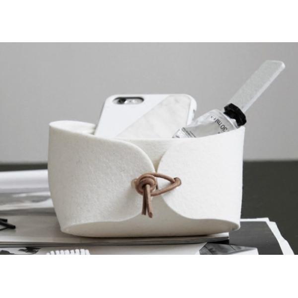 Buy Small Size Felt Storage Basket , Home Grey Felt Box With Wooden Handles at wholesale prices
