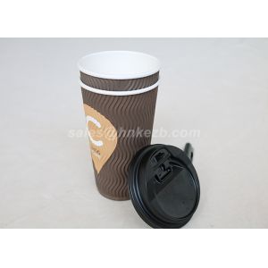 20oz Black Printing Ripple Paper Cups Corrugated Coffee Cups With Plastic Lids