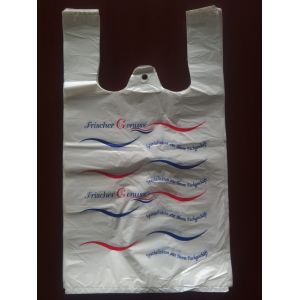 ECO-Friendly Plastic T Shirt Shopping Bags , White Colour With Printing , HDPE material