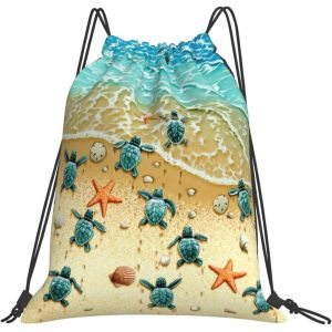 Sea Turtle Drawstring Backpack Waterproof Adjustable Lightweight Gym Drawstring