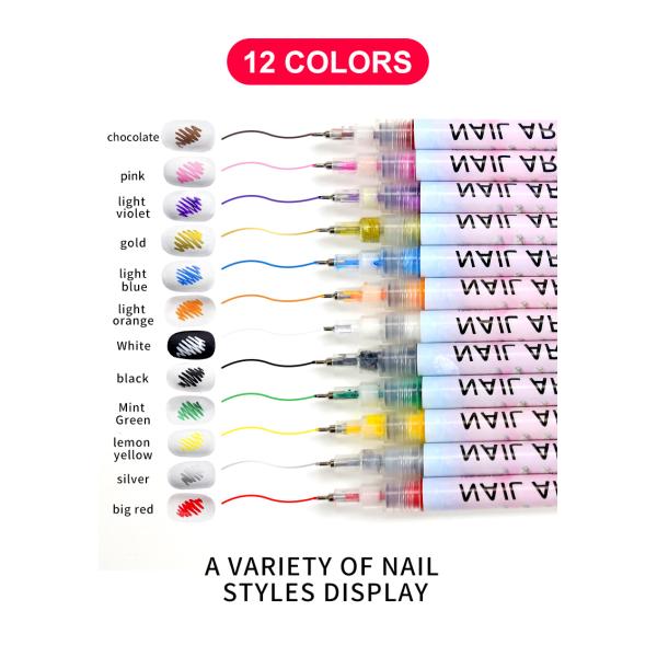 Best Graffiti Nail Pen 12color Acceptable OEM Gel Polish Nail Art Pen for Painting