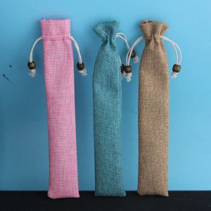 Cute Pen Biodegradable Jute Bags , Eco Friendly Round Drawstring Pouch