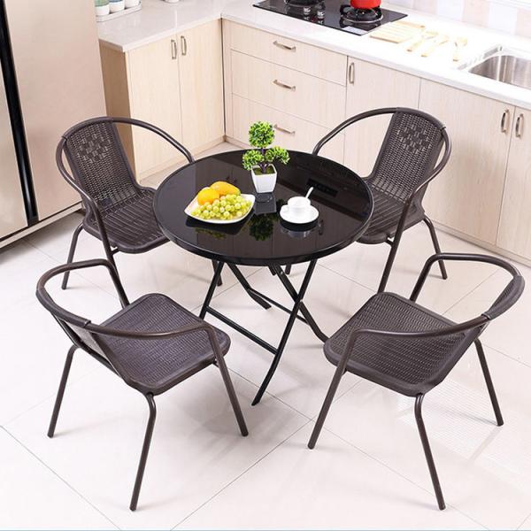 Metal Tempered Glass Folding Coffee Dining Table for Outdoor Camping Balcony Garden Patio