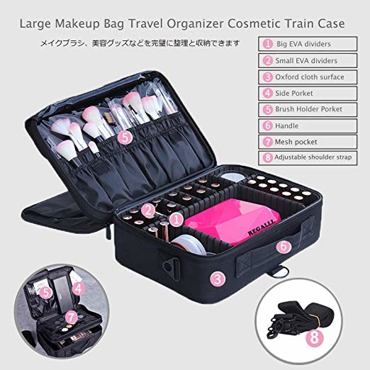 Big Cosmetic Organizer Bag With Adjustable Dividers Polyester / Nylon Material