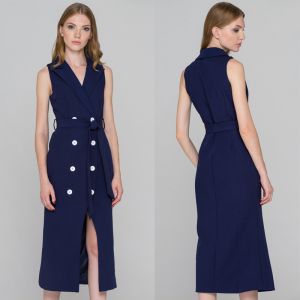wholesale blue sleeveless blazer dress