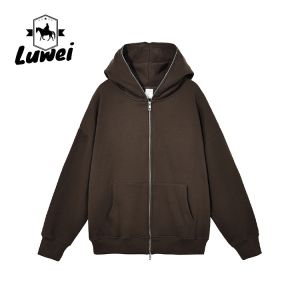 Winter Heavy Zip Up Cotton Hoodie Custom Embroidery Joggers Sweatshirts