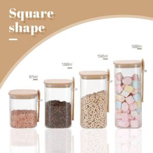 Ribbed Design High Borosilicate Glass Jar with Bamboo Lid for Kitchen Storage