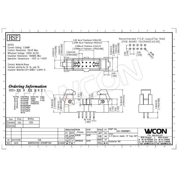 Ejector Male Latch Header 16 Pin Header 2.0 mm Brass conductivity