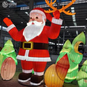 Handmade Santa Claus silk lanterns, with customizable sizes and colors.