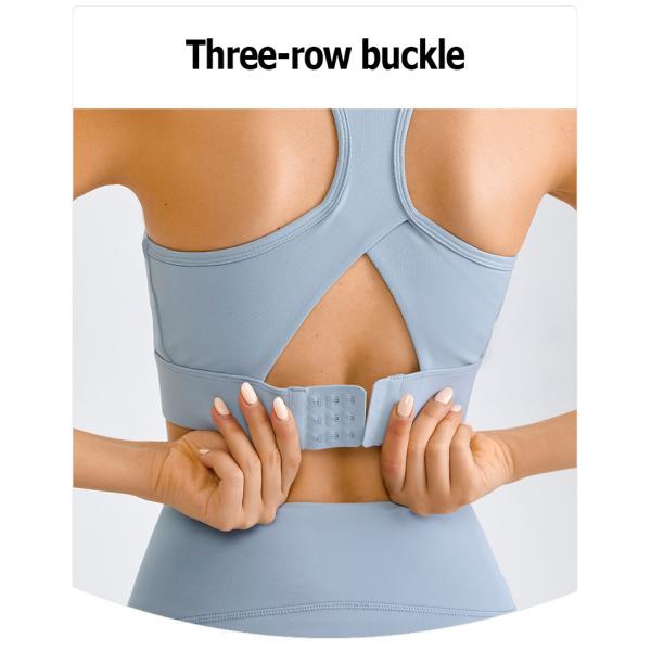 Three Row Buckle Womens Sports Bra Back Hollow Shockproof