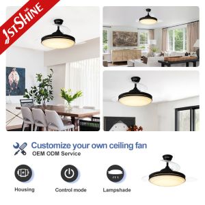 230V Decorative Lighting Retractable LED Ceiling Fan with Dimmer Support 42 Inch