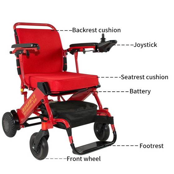 Buy Red Lightweight Compact Wheelchair Foldable Maximum 6km/H at wholesale prices