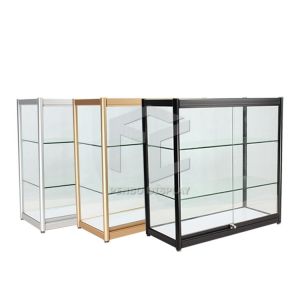China 900mm High Corner Glass Display Showcase Titanium Alloy With 2Pcs LED Light on sale