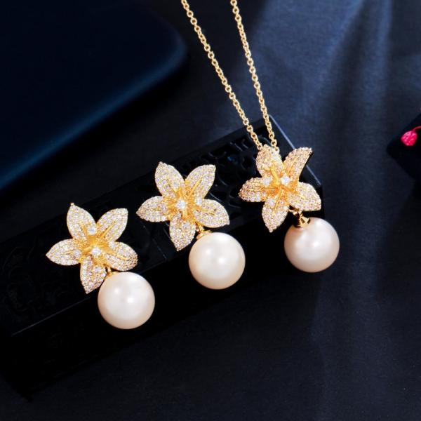 CZ Crystal Necklace and Earring Jewelry Sets Fashio Pearl Chokers Necklaces Earring jewelry
