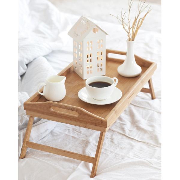 Buy breakfast in bed wood serving tray with handle and folding legs at wholesale prices