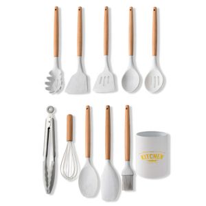 Wood Silicone Kitchen Utensil Sets 11PCS Nonmelting Odorless Scaldingproof
