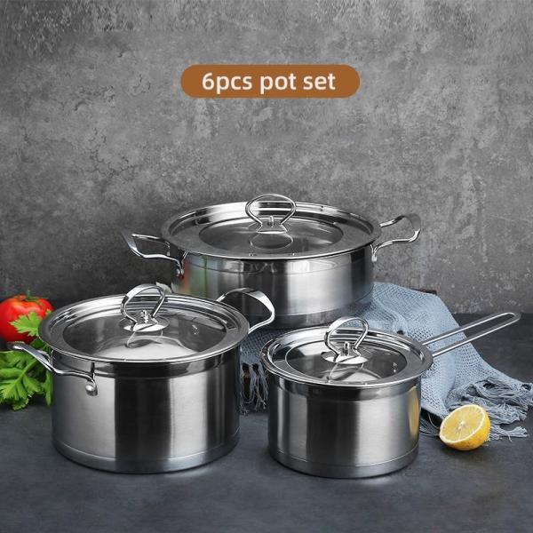 Buy Multifunction Kitchen Cookware Silver Cooking Pot Set Stainless Steel Cookware Sets With Bakelite Handle at wholesale prices