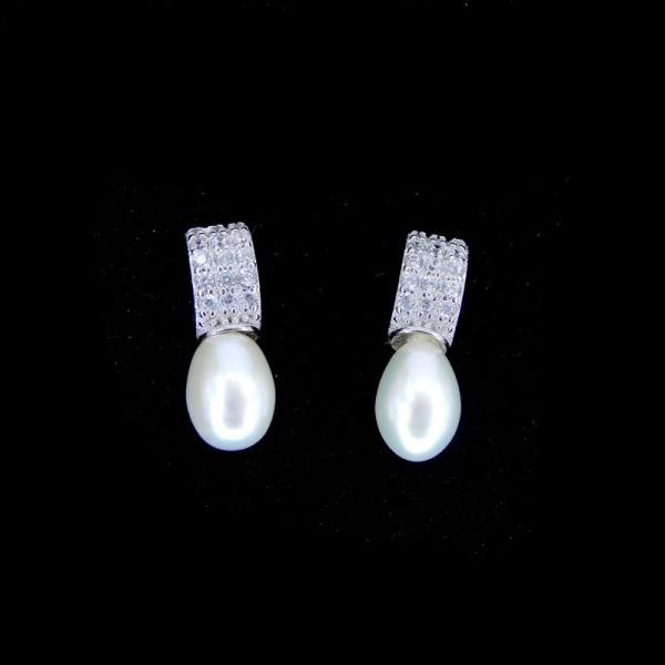 Customized Silver Pearl Earrings Jewelry / S925 Square Shape Simple Silver