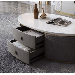 1.4m Customized Coffee Table Round Matted Marble Top