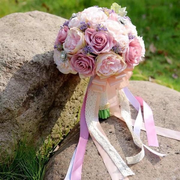 Artificial Pink Rose Flower Bouquet Home  Wedding Decorative Flowers for Bride Bridesmaid Flower Bouquets Valentines Day Gift