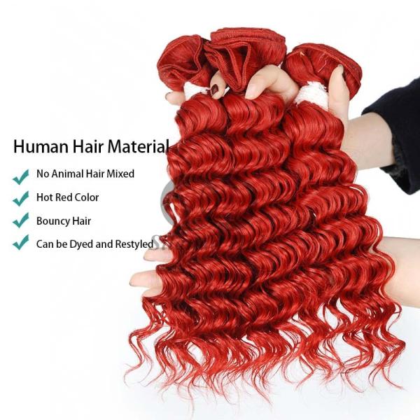 Red Deep Wave Remy Human Hair Bundles Sew In Weave Bundles Brazilian Bundle Deals