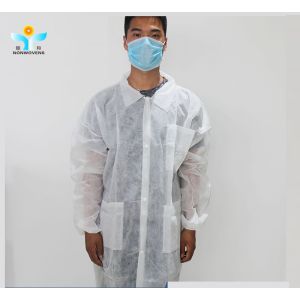 Knit Wrists Disposable Lab Coat PP PPE SMS Nonwoven Material