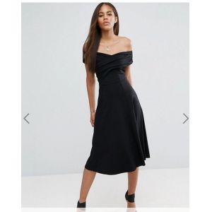 Newest Design Women Off Shoulder Sexy Black Midi Dress