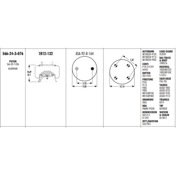 1R12-132 Goodyear Air Spring 566-24-3-076 W013589105 HDA PMABG-9105B