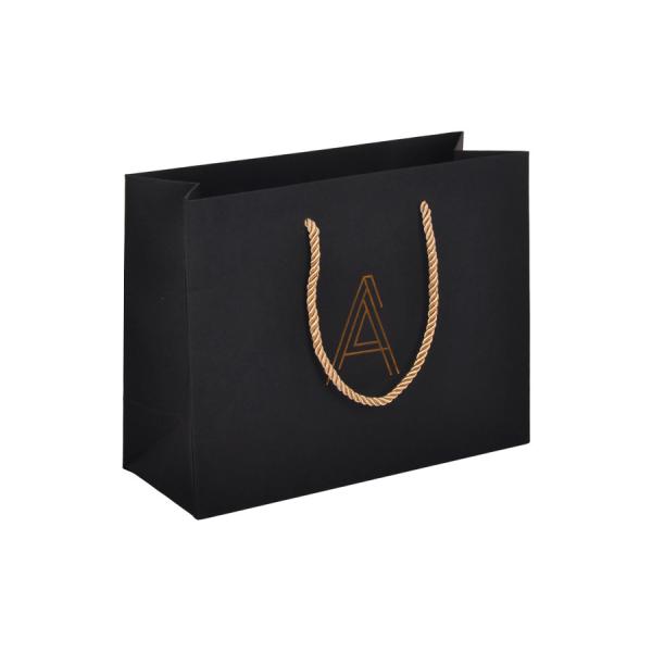 Buy Hot Foil Stamping Custom Black Paper Bags With Handles 30x20x10cm at wholesale prices